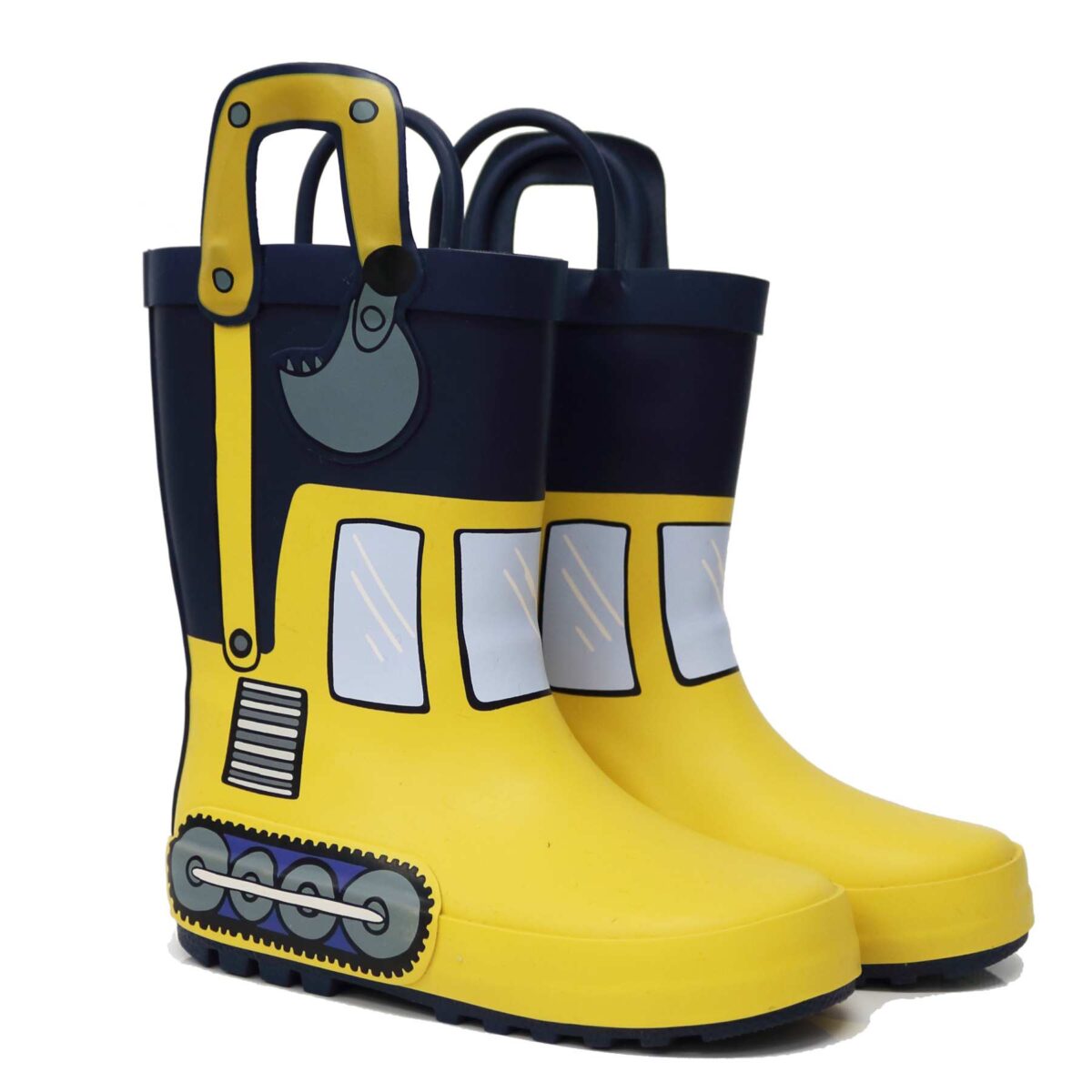 Bright yellow car children's rain boots display picture