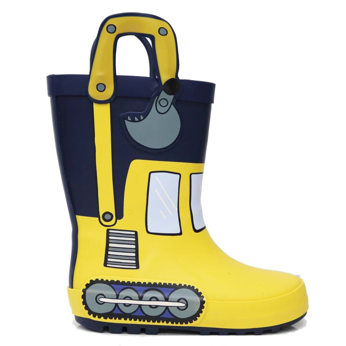 Bright yellow car children's rain boots right side display picture