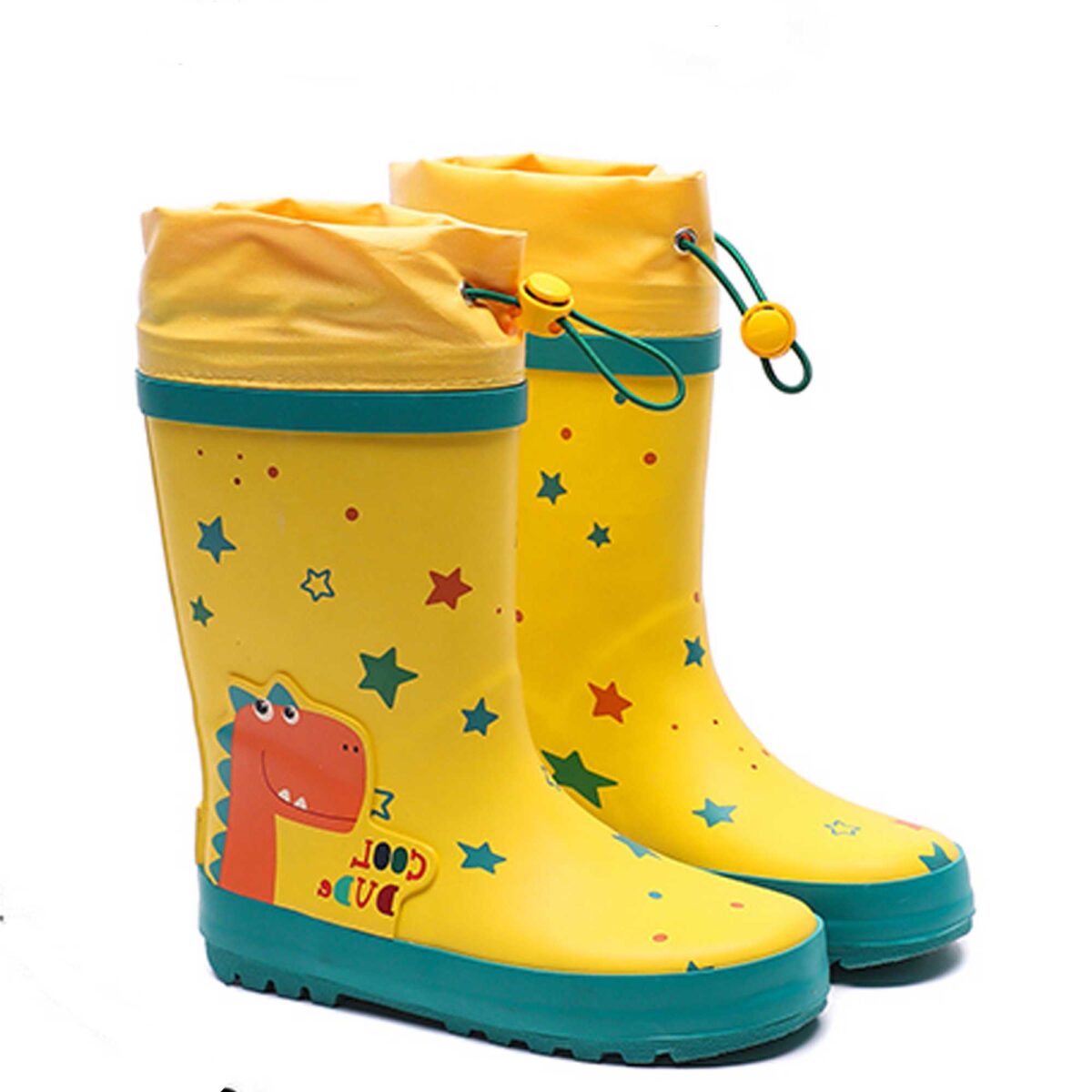 Yellow cuff cartoon children's rain boots display picture