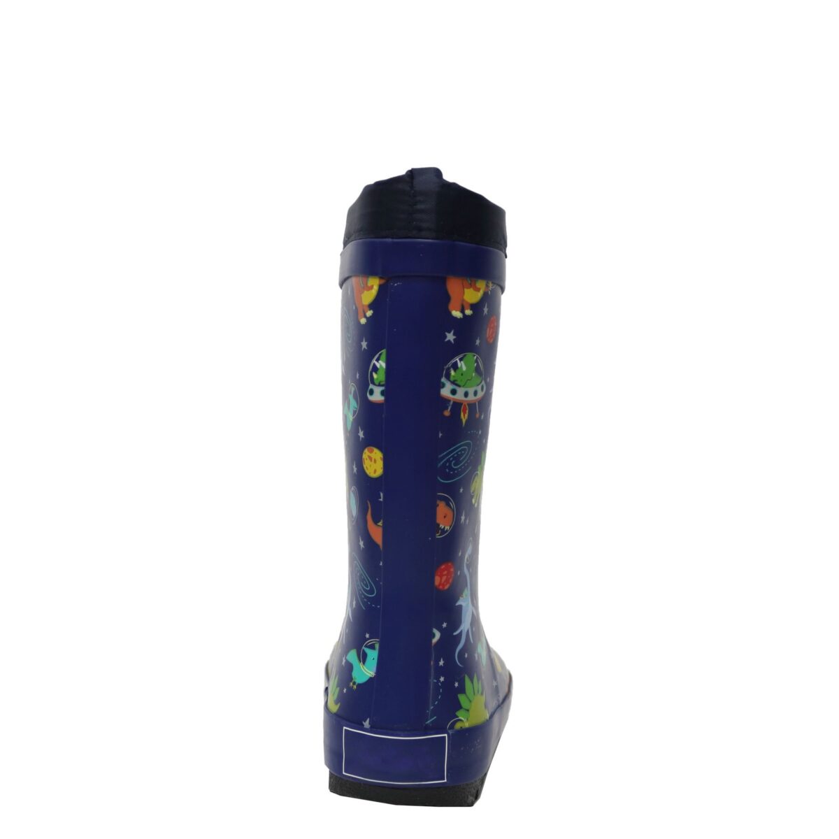 Dinosaur rain boots in space back display image