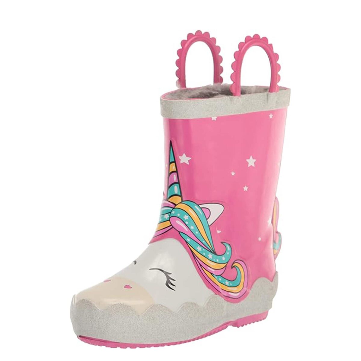 Cartoon unicorn pink and white children's rain boots left display picture