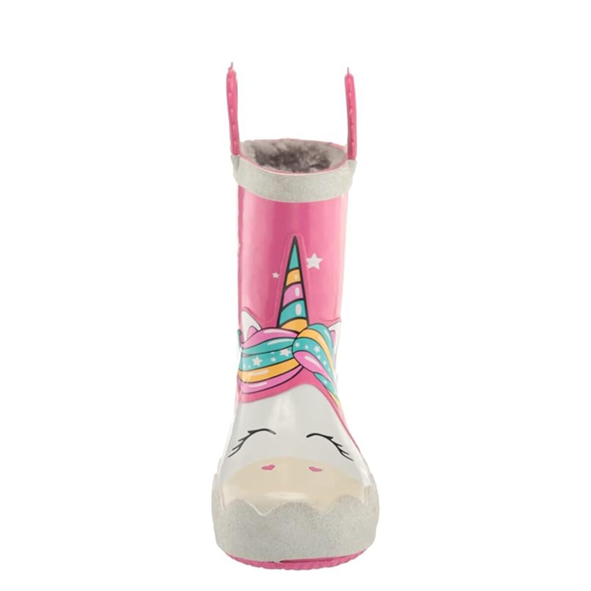 Cartoon unicorn pink and white children's rain boots front display picture