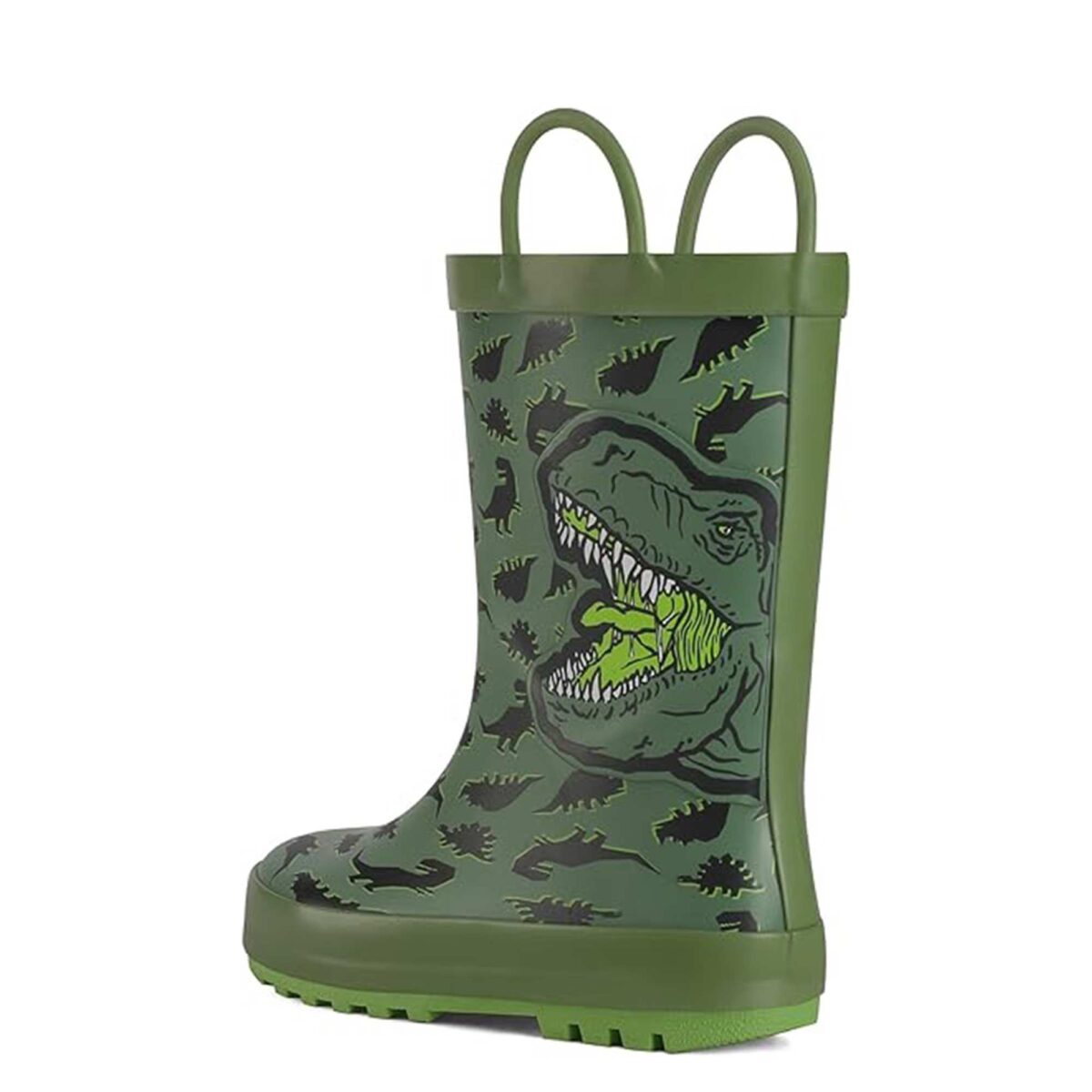 3D three-dimensional Tyrannosaurus Rex patch print children's rain boots back side display picture