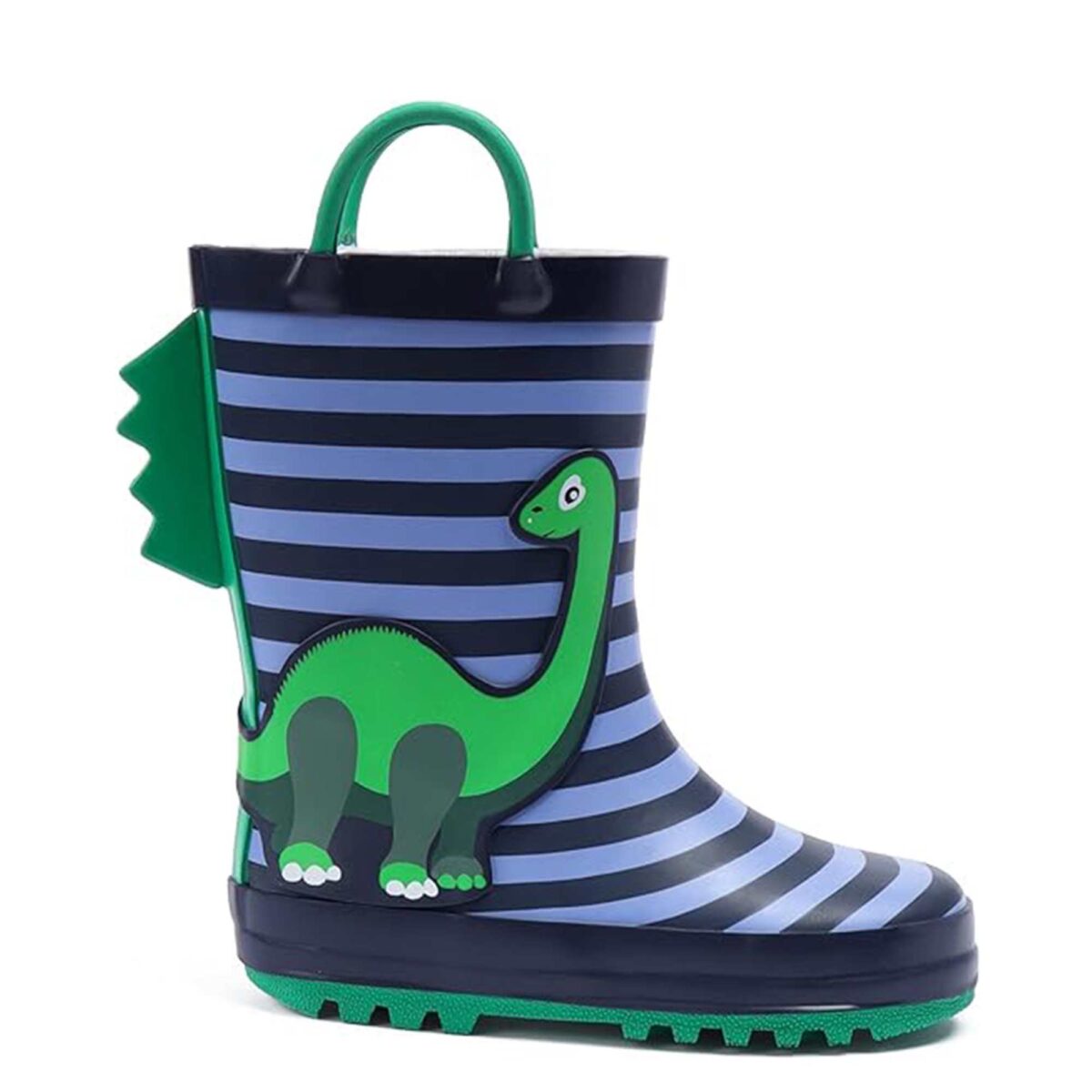 Cartoon Brachiosaurus patch striped children's rain boots display picture