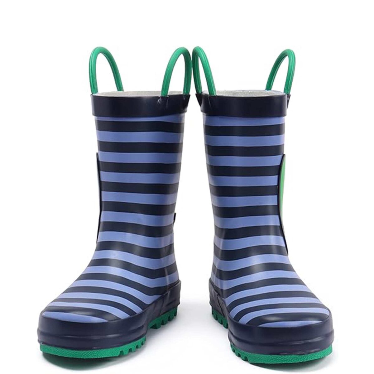 Cartoon Brachiosaurus patch striped children's rain boots front side display picture