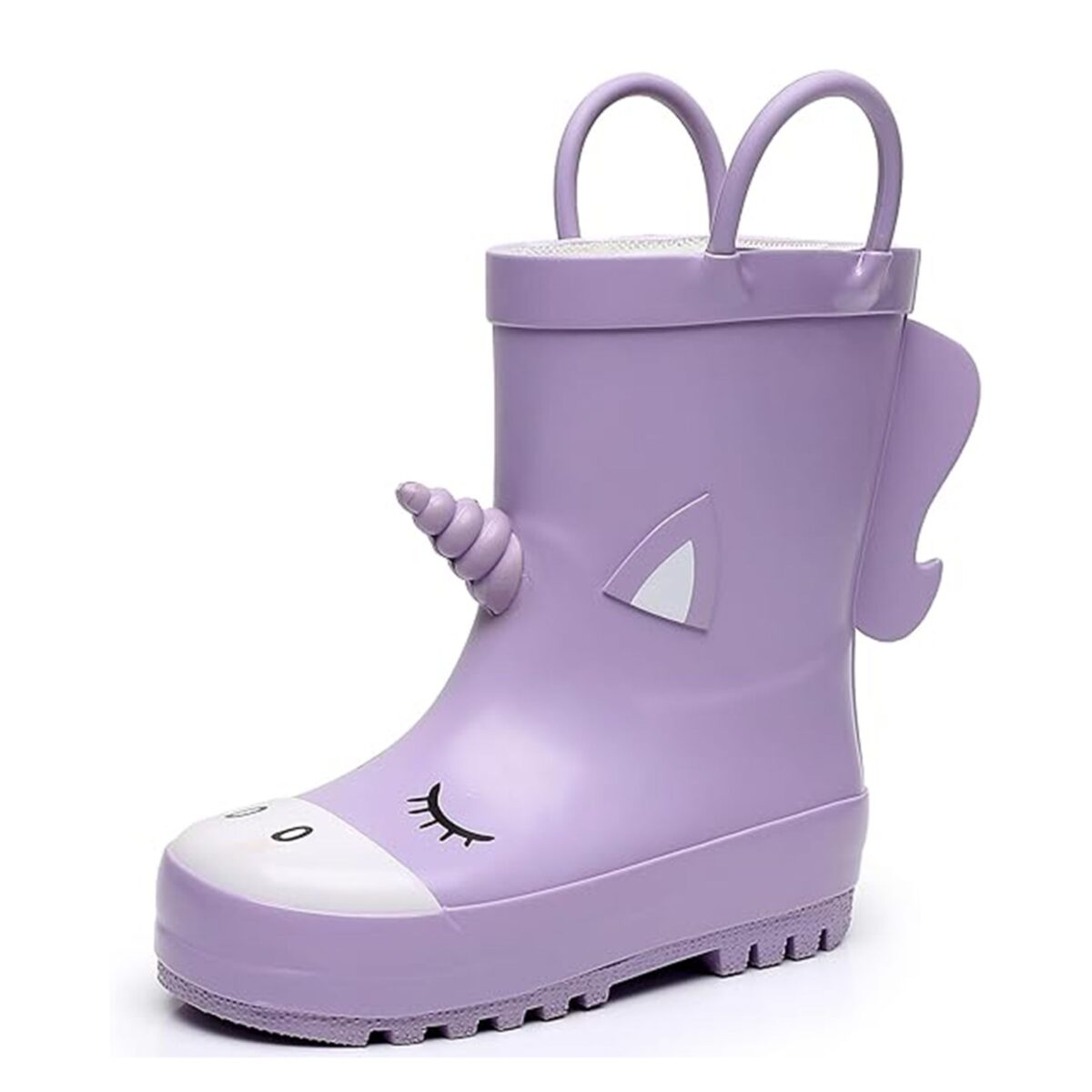 3D three-dimensional purple unicorn children's rain boots right display