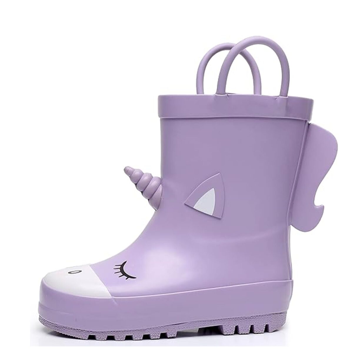 3D three-dimensional purple unicorn children's rain boots right display