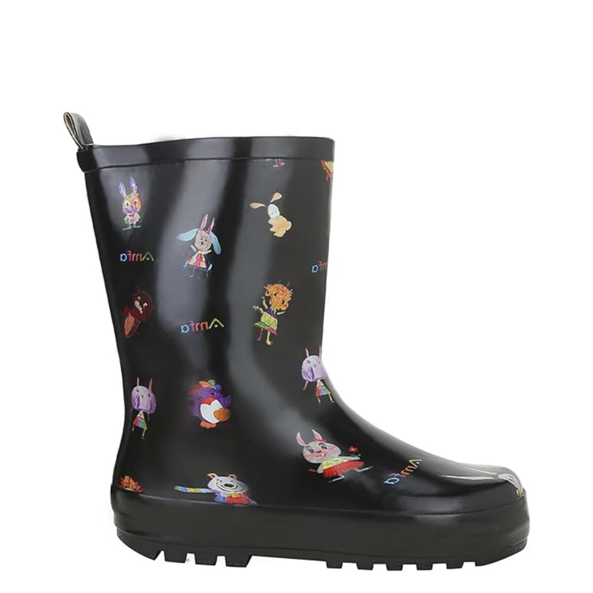 Black flat-mouthed rabbit print children's rain boots display picture