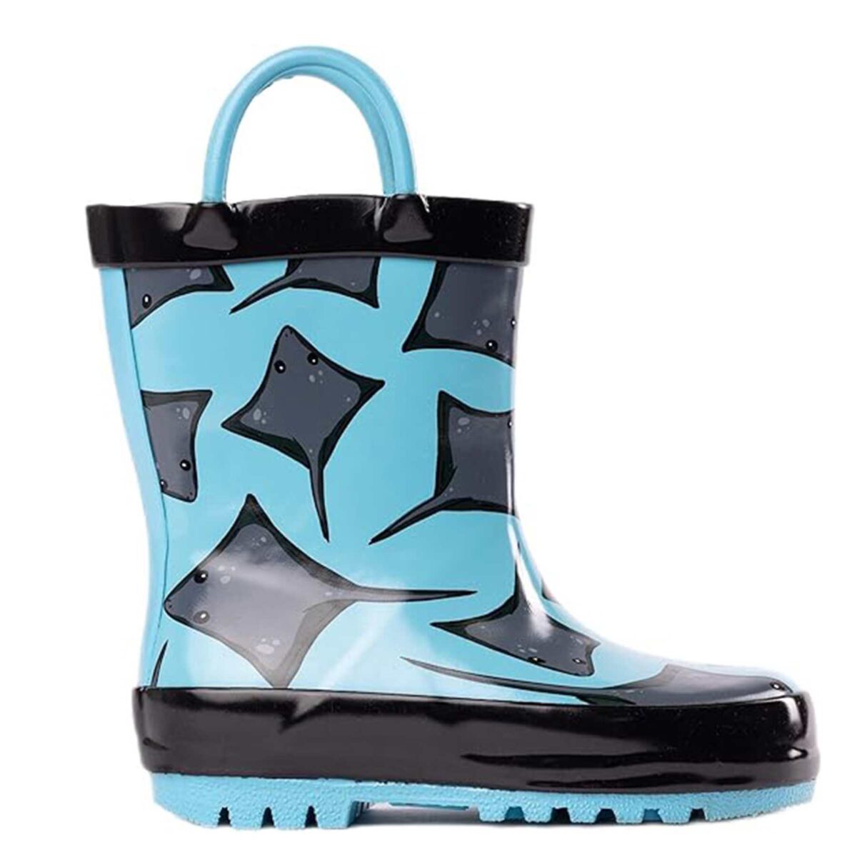 Cartoon manta ray print children's rain boots left display