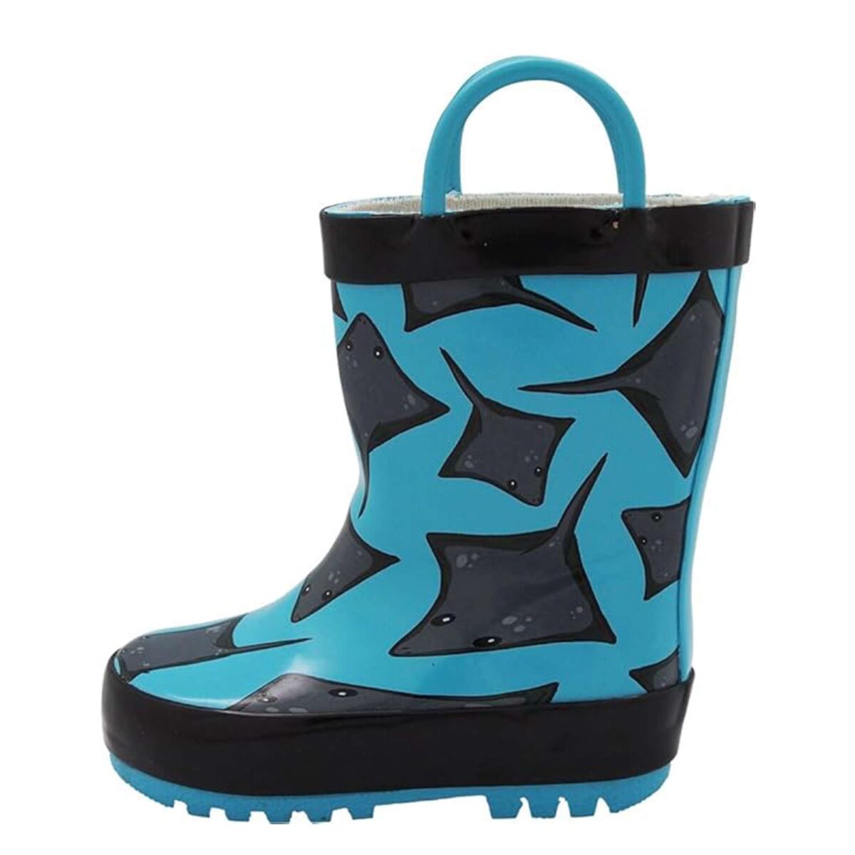 Cartoon manta ray print children's rain boots right display