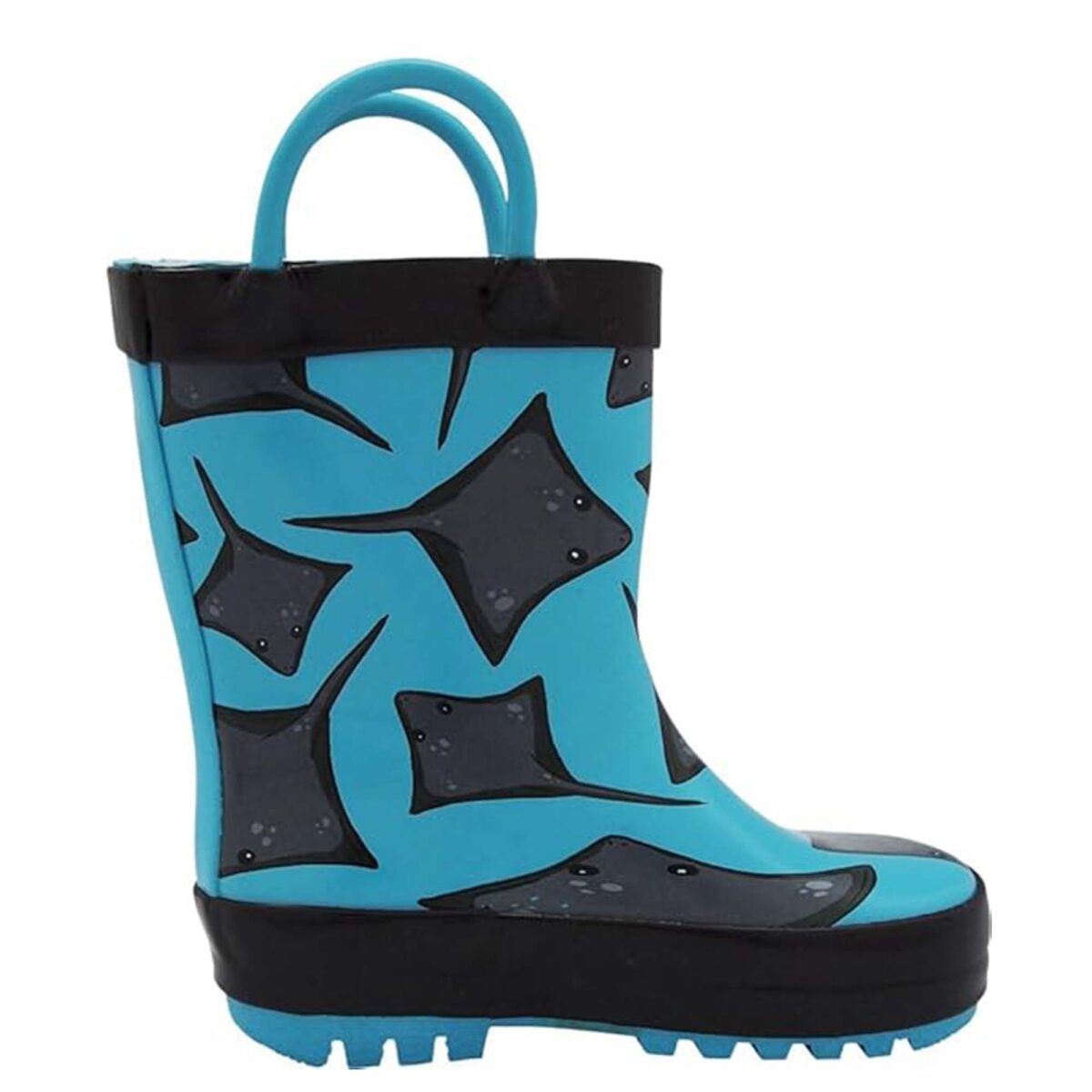 Cartoon manta ray print children's rain boots left display