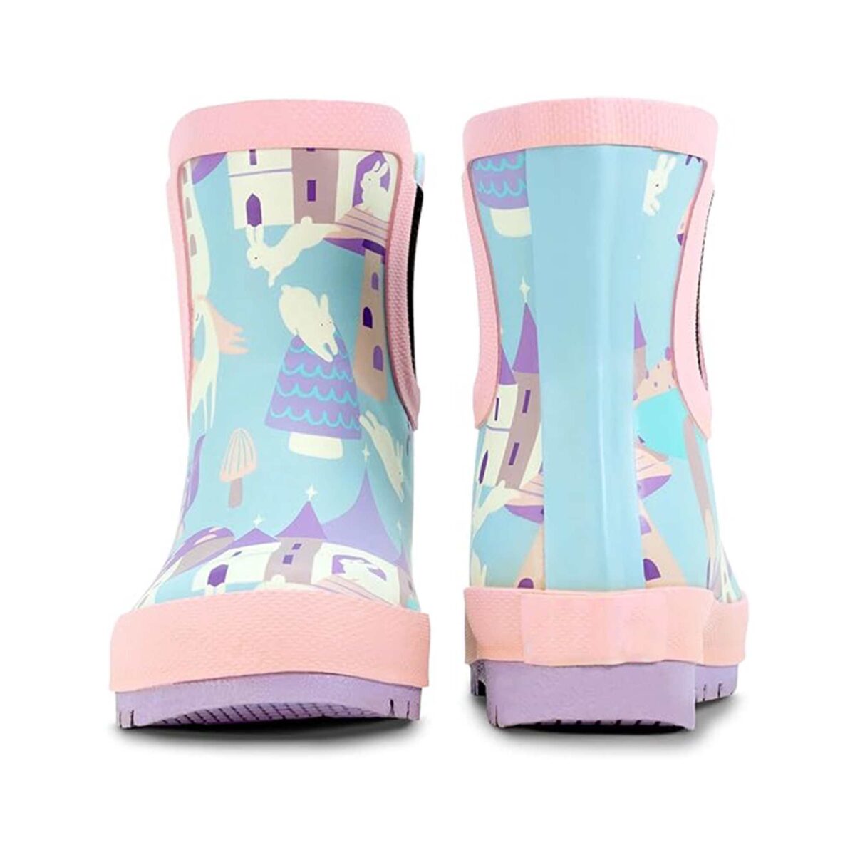 Cartoon animal park theme print children's rain boots front and back side display