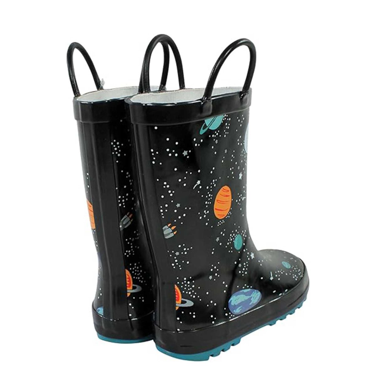 Black universe planet children's rain boots rear side display