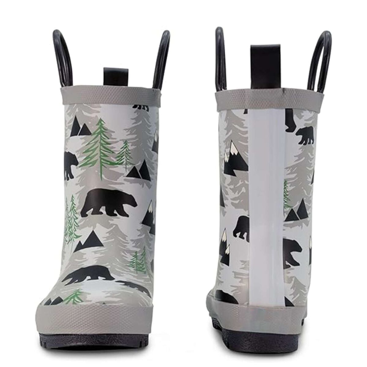 Cartoon forest bear print children's rain boots front and back display