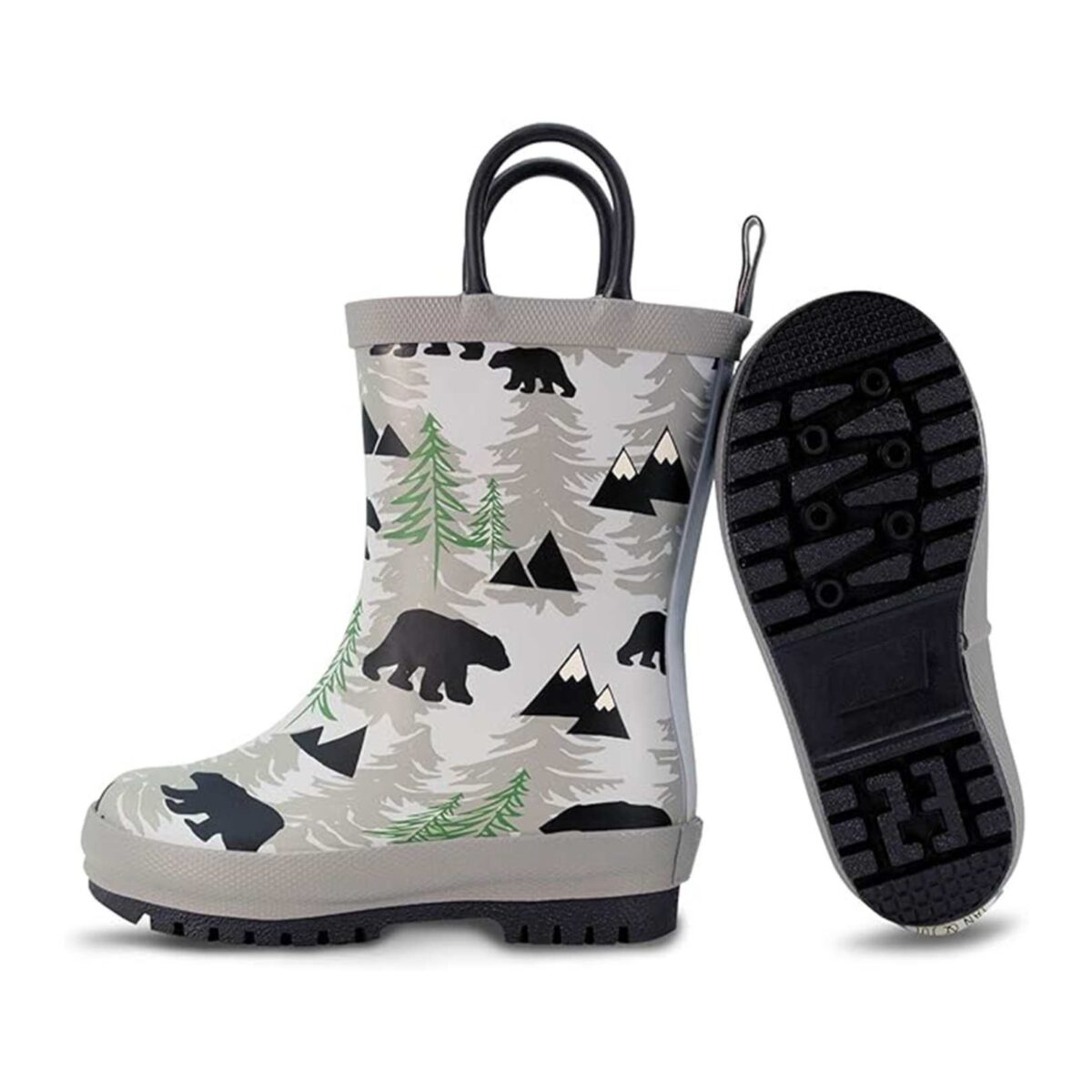 Cartoon forest bear print children's rain boots details display