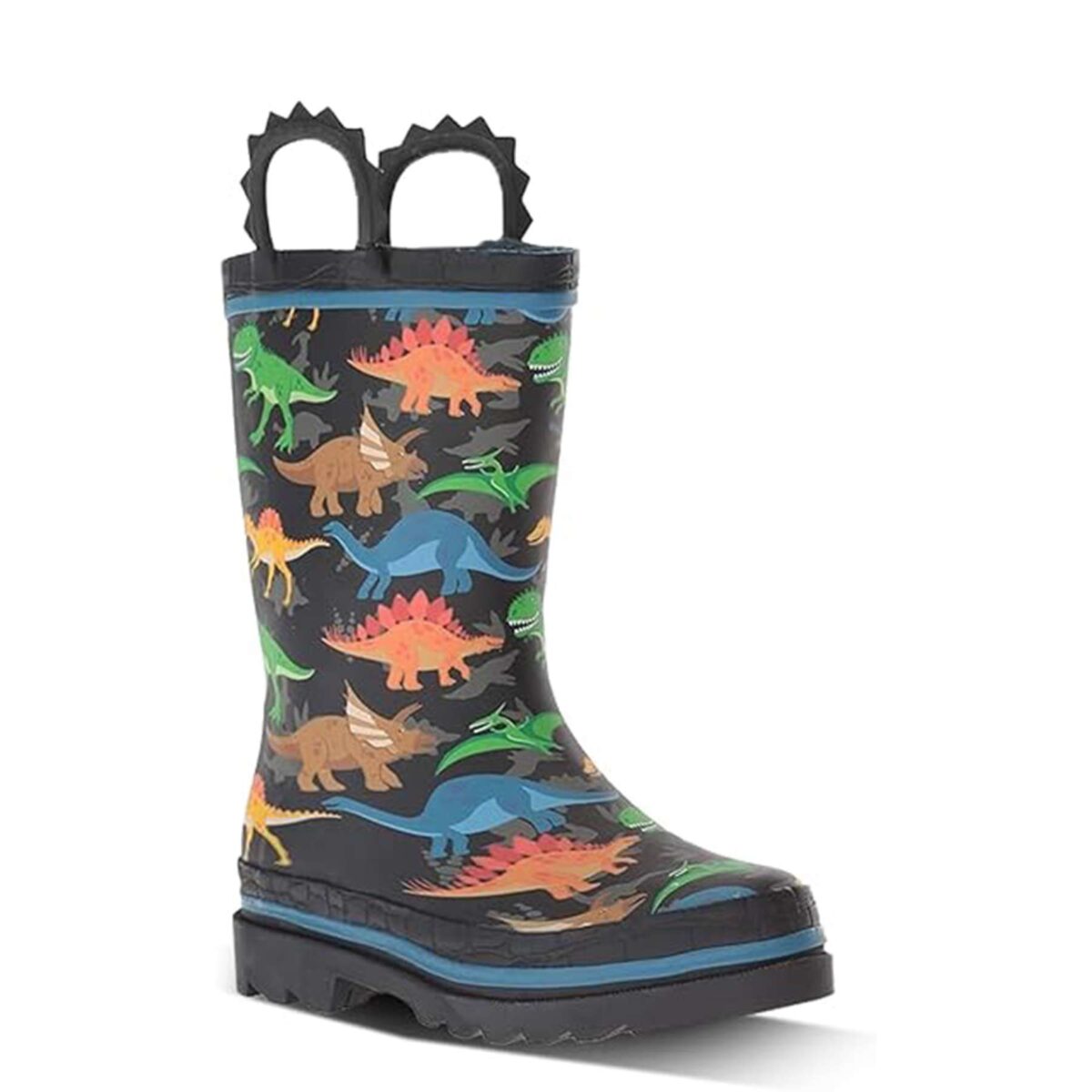 Colorful dinosaur print children's rain boots display picture