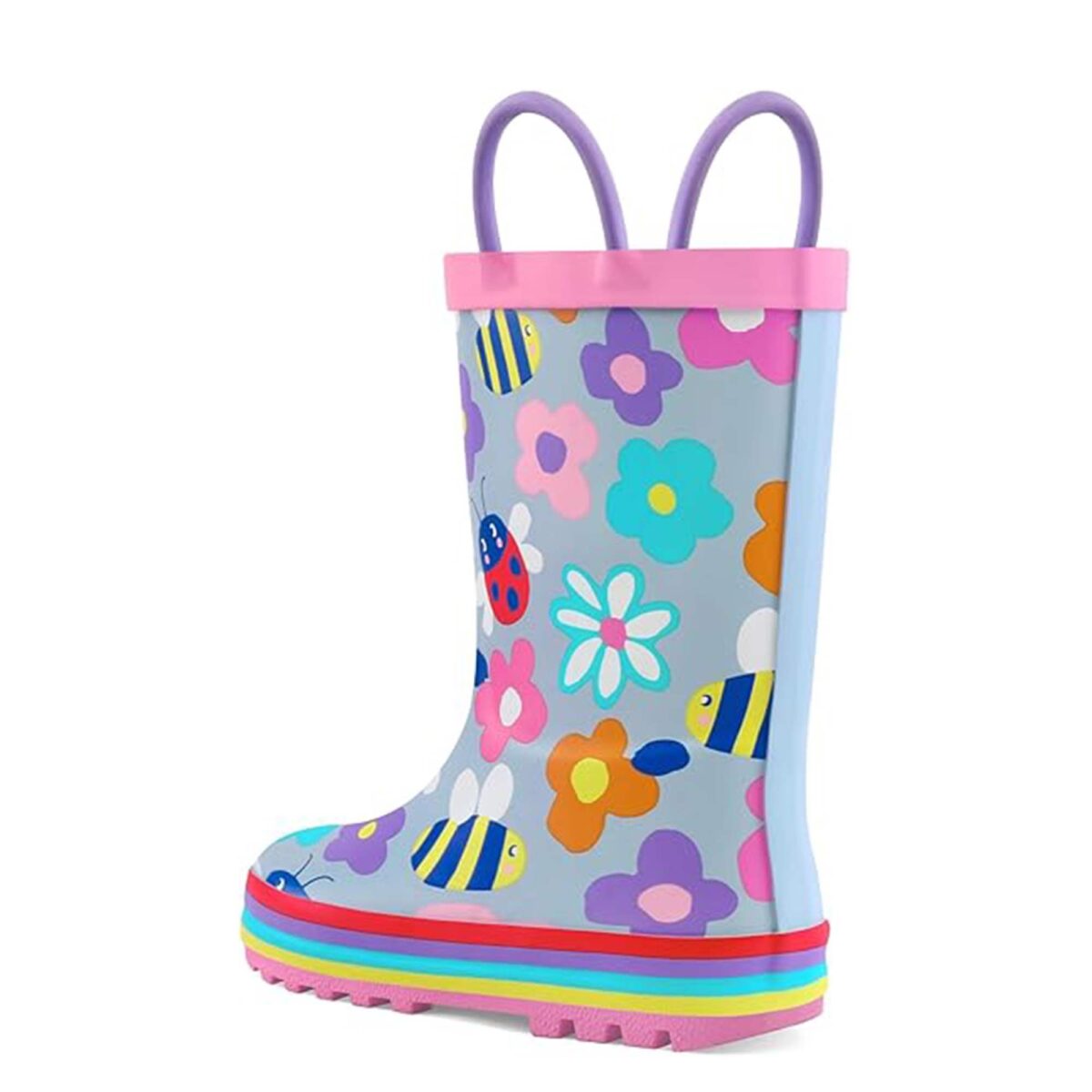 Colorful flower bee print children's rain boots back display picture