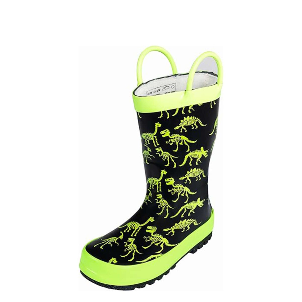 Fluorescent green print dinosaur children's rain boots display picture