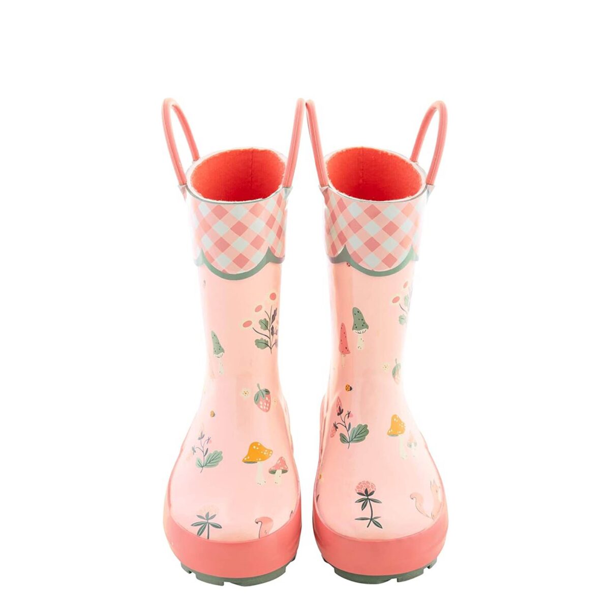 Pink plaid lace bunny children rain boots front display picture