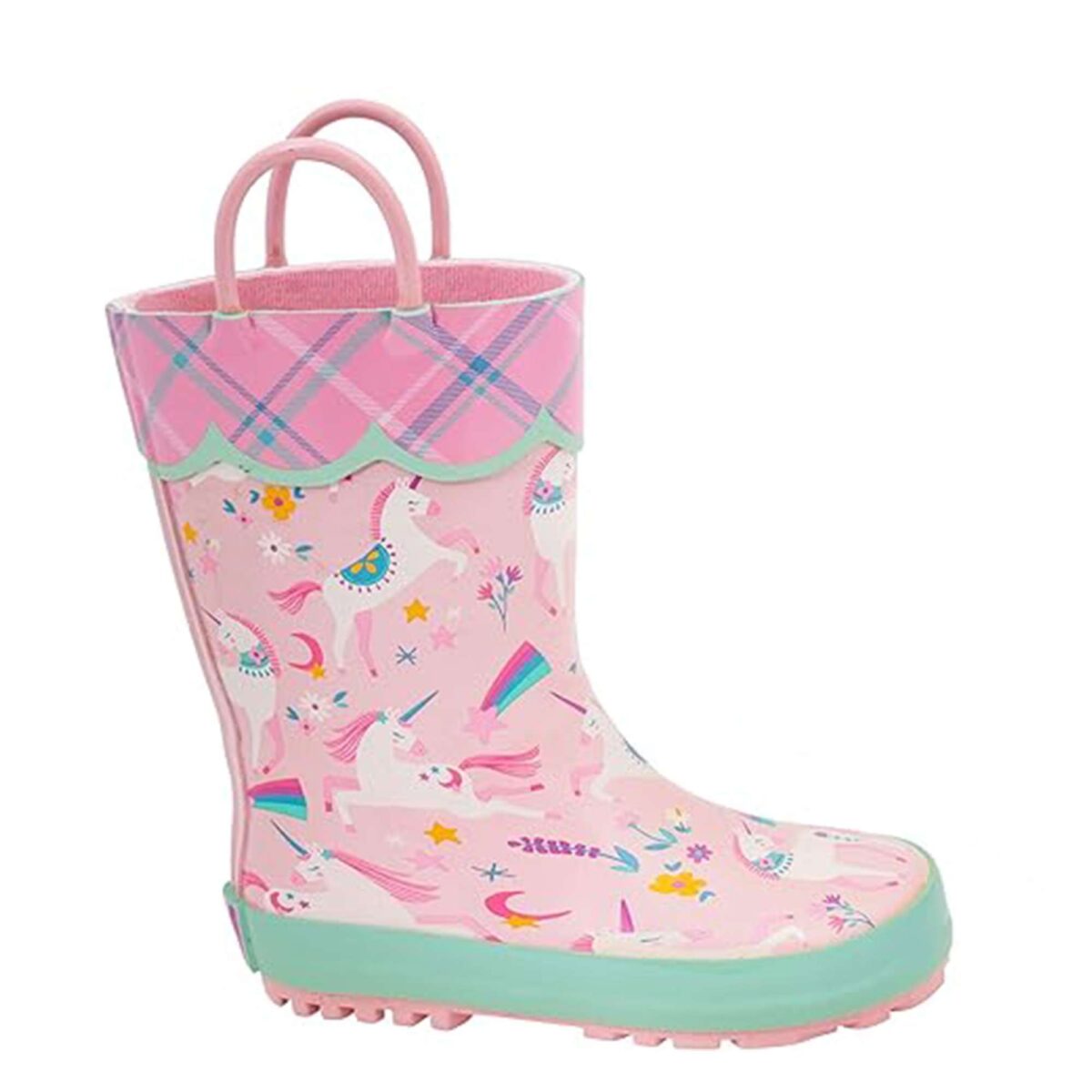 Pink unicorn color cartoon print children's rain boots right display picture