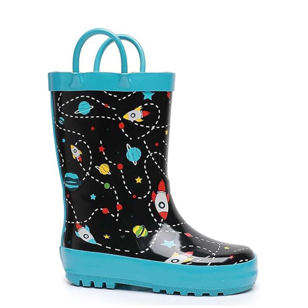 Rocket shuttle universe cartoon children's rain boots right display