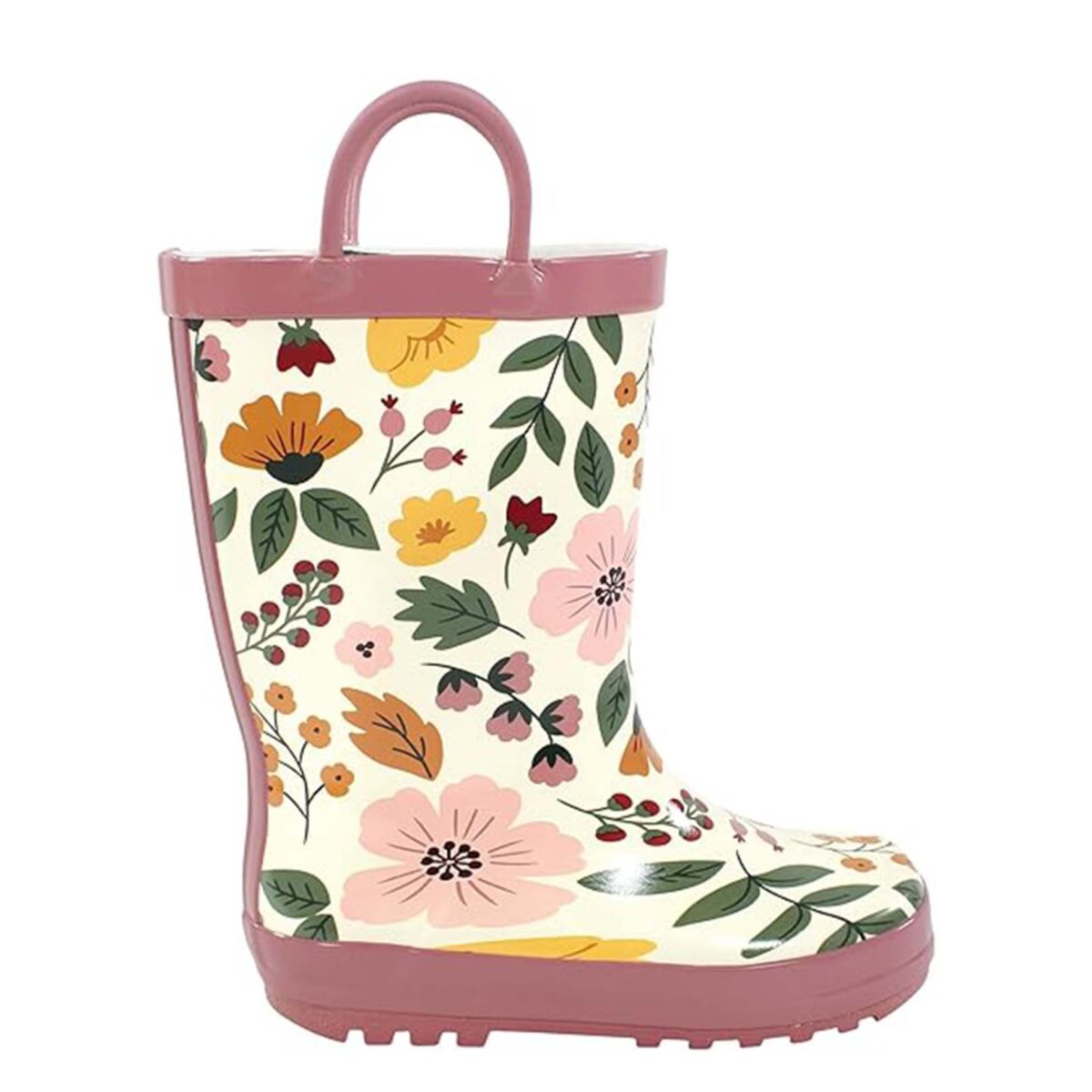 Rose print children's rain boots right side display