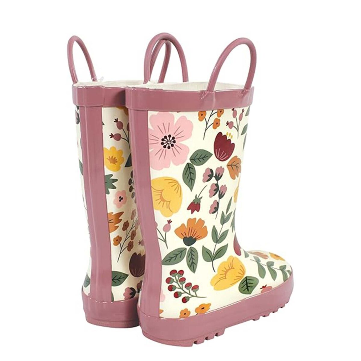 Rose print children's rain boots rear side display