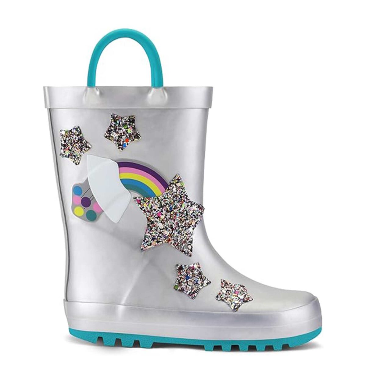 Silver sequin star rainbow children's rain boots display picture