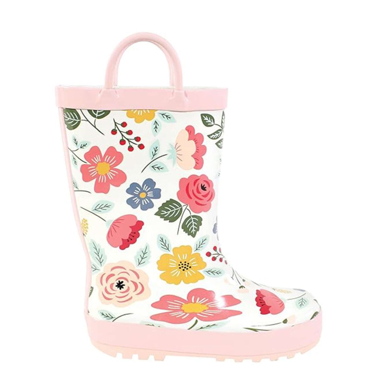 Flower theme print children's rain boots right side display