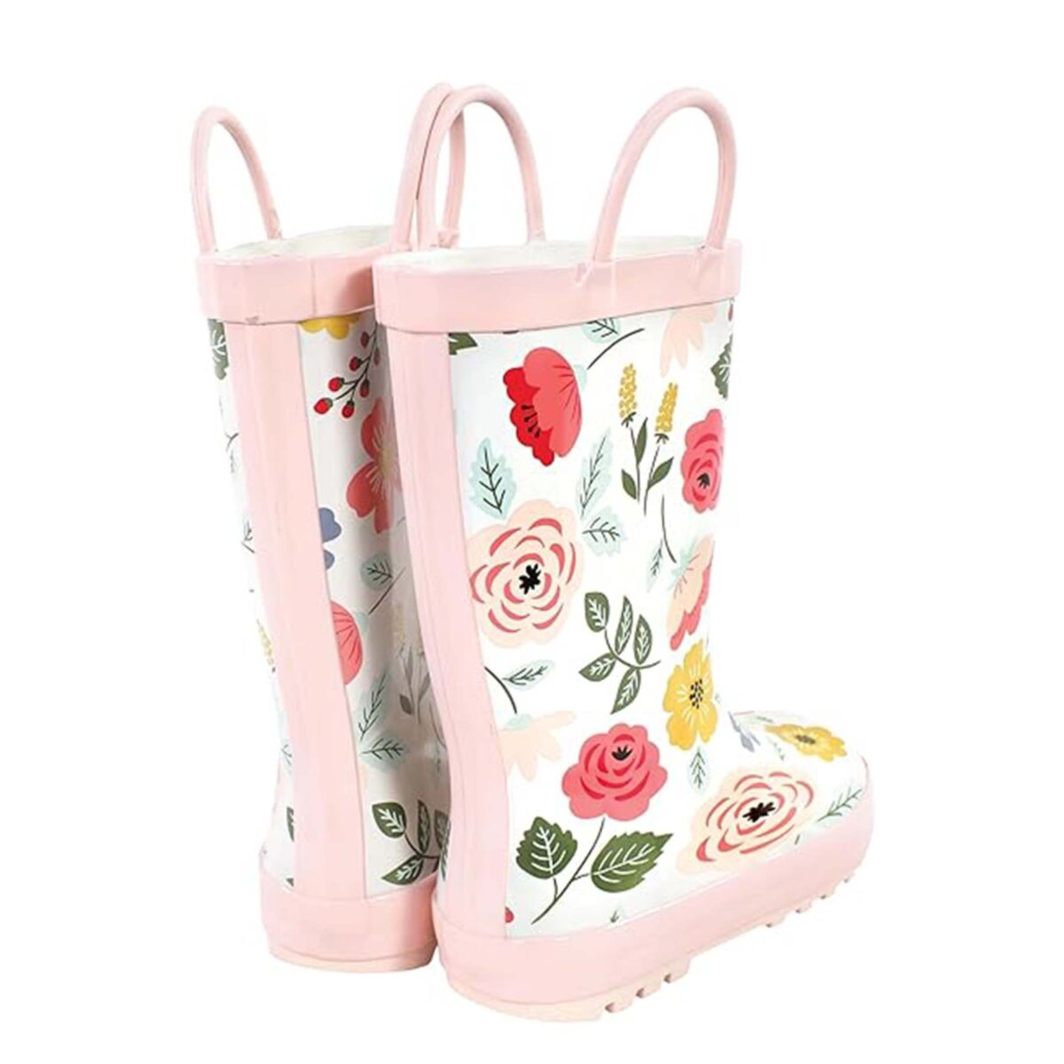 Flower theme print children's rain boots rear side display