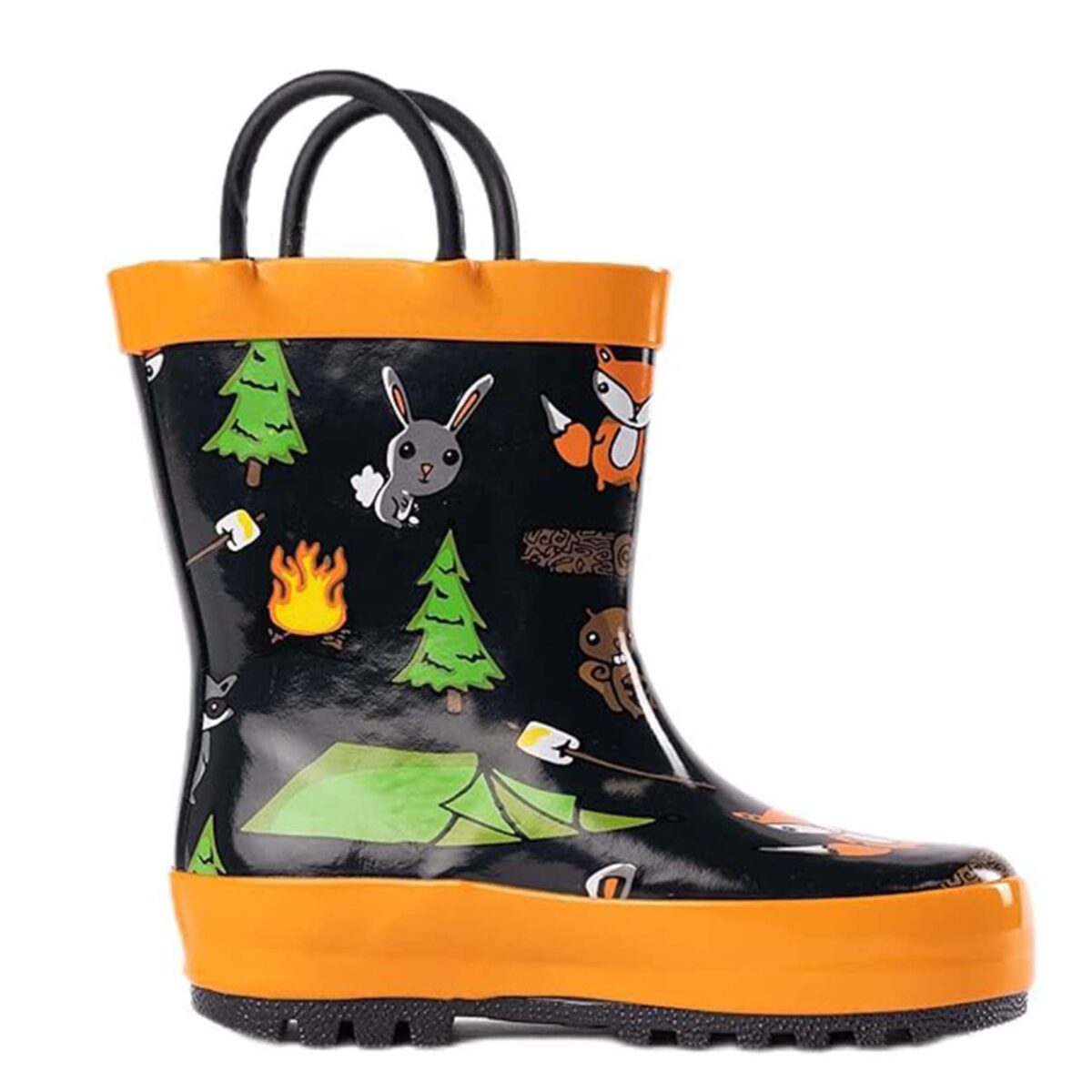 Cartoon jungle small animal bonfire party print children's rain boots display picture