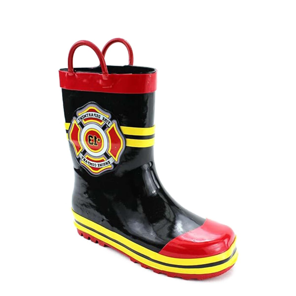 Firefighter themed children's rain boots on the right