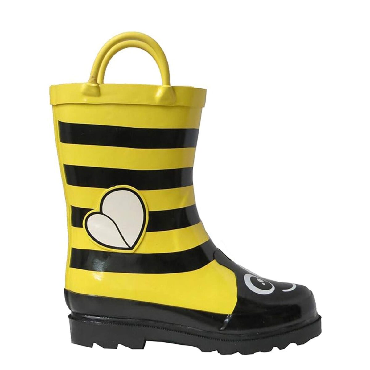 Yellow Bumblebee flower children's rain boots right side display