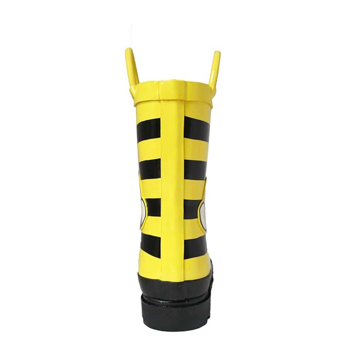 Yellow Bumblebee flower children's rain boots back side display