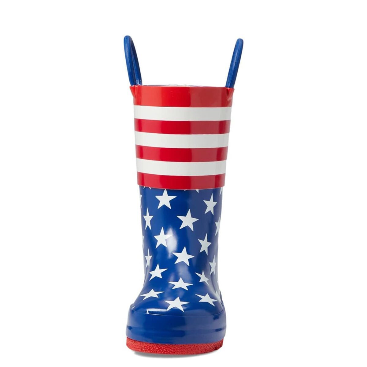 American flag print children's rain boots front display