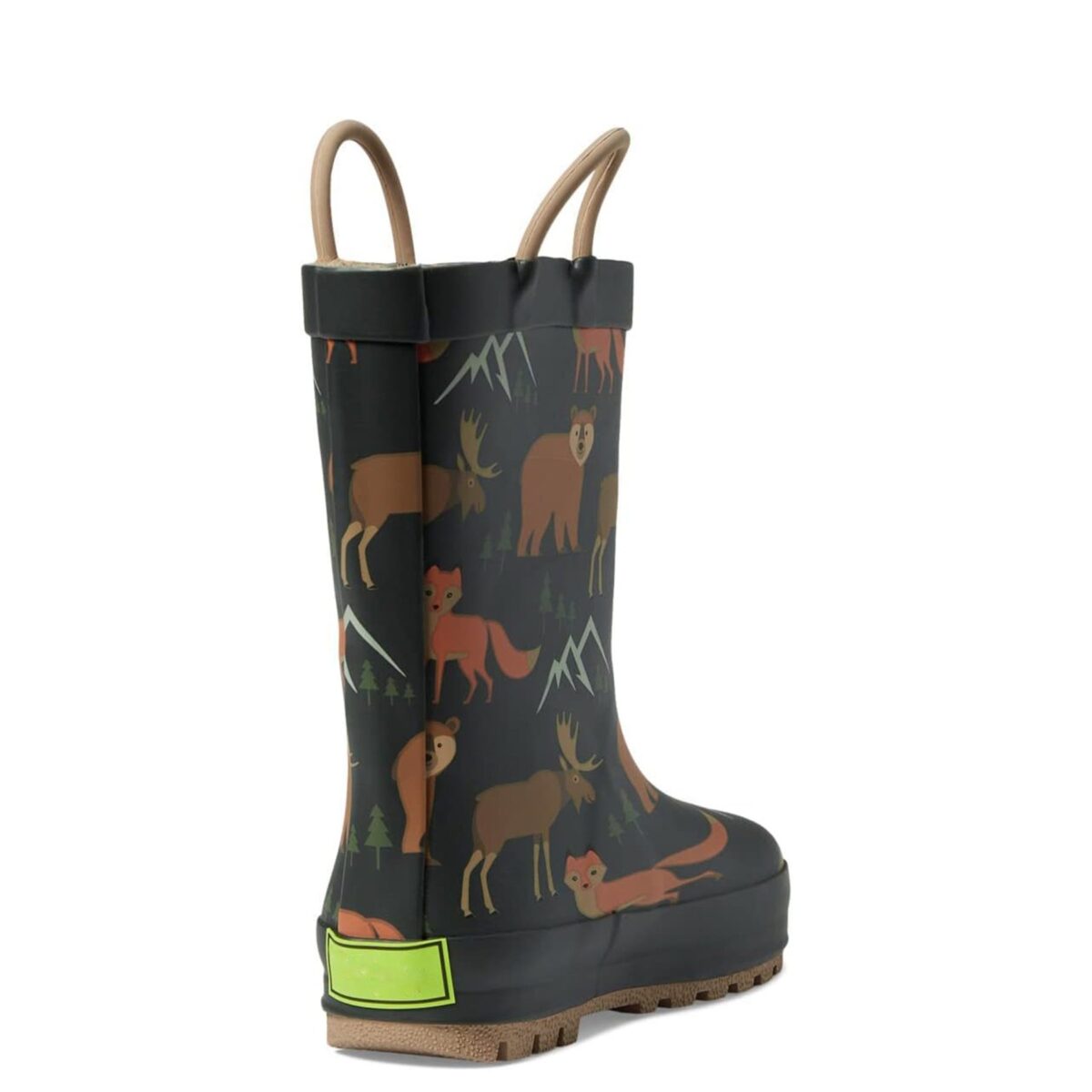 Jungle animal theme children's rain boots back display